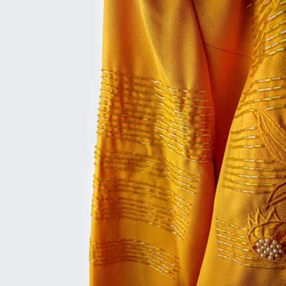 Beu Marc Women's Elegant Jacket Striped Beaded Embroidery Yellow - Picture 4 of 5